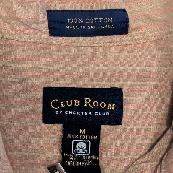 Club Room Sz M Men's Short Sleeve Button Down Shirt Brown Casual Cotton Stripes - Picture 9 of 10